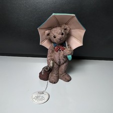 Gilde Teddybär Teddy mit Regenschirm und Tasche Handbemalt Top Zustand