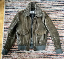 GIANFRANCO FERRE  Exkl. Damen/  Herren Leder Jacke/ XS-S / Oliv Lammfellkragen