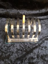 Art Deco Toastständer Brothalter Metall versilbert Bakelitgriff Glasplatte antik