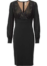 Neu Kleid mit Spitze Gr. 34 Schwarz Abendkleid Langarm-Dress