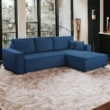 Wohnlandschaft Ecksofa Genua Cord Dunkelblau mit Schlaffunktion Bett universell