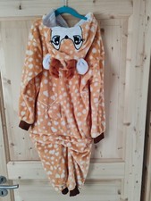 Reh Kinder Jumpsuit Rehkitz Overall Anzug 98-110 Braun Kapuze Reißverschluss