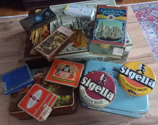 Konvolut 12 Stück  alte Blechdosen, auch Pappe und Holz, benutzt , aus Sammlung