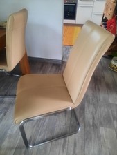 Schwingstühle 4er Set, Beige, Leder