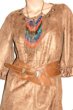 INDIANER 36 S 38 M Fransen cognac Kleid Pulli Shirt Tunika Ethno FASHING w114s