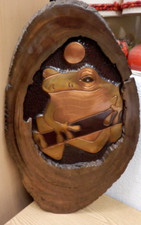 Wandbild 64x39 Frosch/Sonne Kunsthandwerk Holz Kupfer Hammerschlag Deko Unikat