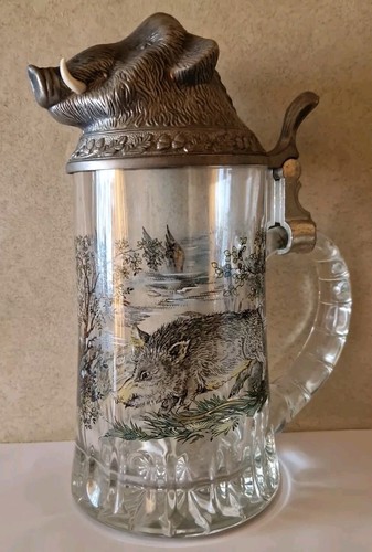 Bierkrug glas mit zinndeckel - bierkrug,