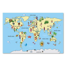 Postereck 2353 Poster Leinwand Weltkarte, Kontinente Kinderzimmer Schule Lernen