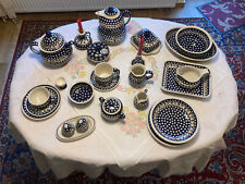 Bunzlauer Keramik Service Geschirr, 77 Teile, blau, Decor 41