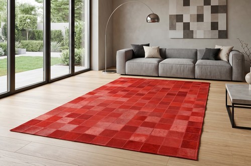 Kuhfell teppich rot - rot, patchwork