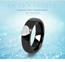 Top Qualität! Ring aus Keramik Damen Herz Zirkonia Kristalle Schwarz 6 mm Neu