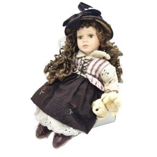 Topline Austria handgemachte Porzellanpuppe Mädchen braunes Kleid 35cm Sammlerpu