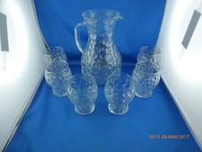 schöner Glaskrug, Glaskaraffe mit 6 Gläsern "Bowleservice" "kaum benutzt"