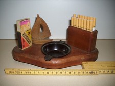 alte Rauchergarnitur / Raucher-Set (II), 50ger Jahre aus HOLZ / BAKELIT-Ascher