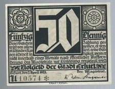 Notgeld Erfurt - Stadt Erfurt - Luther-Jubiläum - 50 Pf. - 1921 - Bild "U"