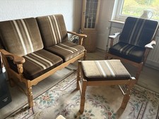 Couchgarnitur 3+2 Sofa, Sessel, Hochlehner und Hocker, Eiche gewachst