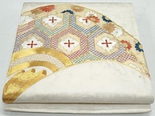 Japanische Kimono Trommel Fukuro Obi Stück Stickerei Schildkröte Muschel Blume