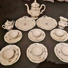 Kaffeeservice Hutschenreuther Selb US-Zone 7669 mit grünem Rand für 6 Personen