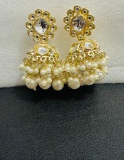 Vergoldete Jhumka Ohrringe, Perlen traditioneller Indischer Ethnischer Schmuck