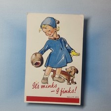 Mollie grauer Dackel Hund Pelz Muff Nerz Postkarte um 1960 Künstler signiert