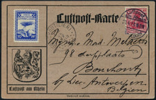 Zeppelin 1913 Dt. Reich Flugpost Rhein Karte 10 Pf Bouchout Belgien Si 17 a/2164