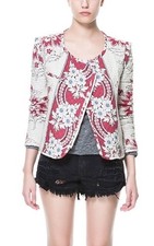 Biker Blazer Jacke von Zara rot weiß Baumwolle Gr. M neu