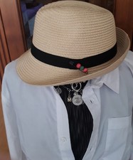 1 Hübscher Marken Da.Hut SHELL STROH GR:56-58 Verstellbar Leicht BEIGE Neuwertig