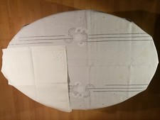 Tischdecke 3,30x1,60m + 5 Servietten 50x50cm Leinen Lochstickerei Hohlsaum MS407