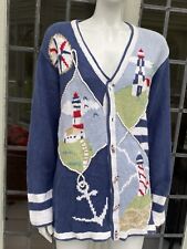 Vintage handgestrickt von Storybook Strick Cardigan Hamptons Sea Side Ancor Light House