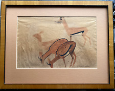 :AQUARELL  °UNLESERLICH SIGNIERT TIER °HIRSCHE RAHMEN ANTIK °INTERESSANTE ARBEIT