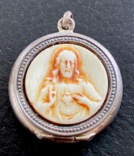 antike kleine runde Dose Schachtel Etui für Rosenkranz/Reliquie - Anhänger