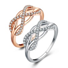 Edelstahl Ring Unendlichkeit Infinity Zirkonia silber rosegold Schleife Damen