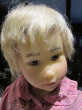 PUPPENPERÜCKE--ECHTHAAR--MOHAIR--KOPFUMFANG--  37/38 cm--BLOND--unbespielt