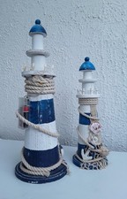 2 er Set LEUCHTTÜRME -Holz-blau/weiß 1 großer Turm 40x15cm mit nachträglich eing