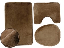 3 Tlg. Set Badematte Badteppich Badvorleger Blau Braun Beige Grau Turkis Schwarz