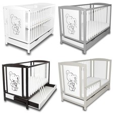 Babybett Gitterbett mit Schublade 4 Farben + Barriere + Optional Matratze