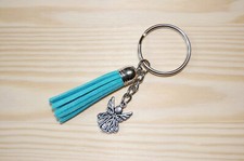 Schlüsselanhänger Taschenanhänger Quaste aus Kunstleder in Türkis mit Engel