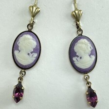 Gablonzer Gemmen-Ohrringe  Violette-Kamee u. Amethyst Markenkristalle aus Tirol