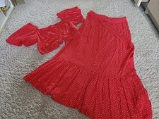 Zara Set, Rot, Punkte, Rock, Bluse, Carmenausschnitt, Gr. M/L, Neu