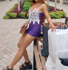 Sommer sexy 2 Teilig top-hosenrock hohe Taille Reißverschluss stretch Lila XXS 