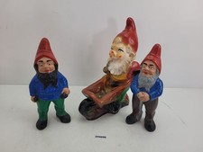 3 Gartenzwerge Keramik 29-36 cm handbemalt Vintage antik Garten Deko #259096
