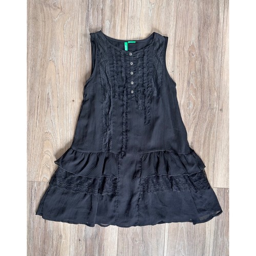 Black lace ruffle mini - black, dress