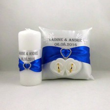 Ringkissen mit Name und Datum, Box für Eheringe Hochzeitskerze - Hochzeit SET.