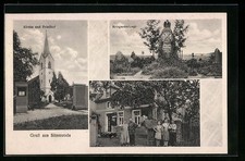 Sitzenroda, Warenhandlung Otto Engel, Kirche mit Friedhof, Ansichtskarte 