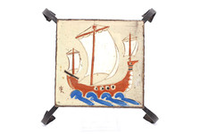 Vintage Kannenuntersetzer Untersetzer Fliese Kachel & Eisen Schiff Motiv 15,5 cm