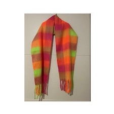 Flauschiger Neon Schal kariert 220 cm Pink Orange Grün weich ungetragen 