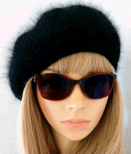 Hand knitted angora beret - angora,