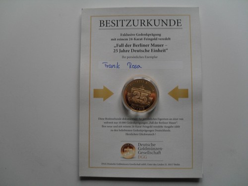 Besitzurkunde gedenkprägung - -,