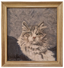 ? Altes Gemälde auf Platte - Kater Katze Tier Malerei Signiert - 39 x 37 cm