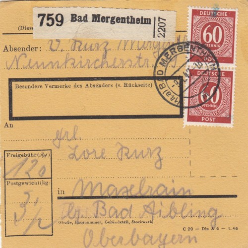 Paketkarte 1947 bad - paketkarte, 1947: